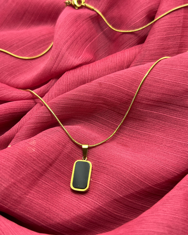Golden Black Rectangle Pendant Neck Chain for Women